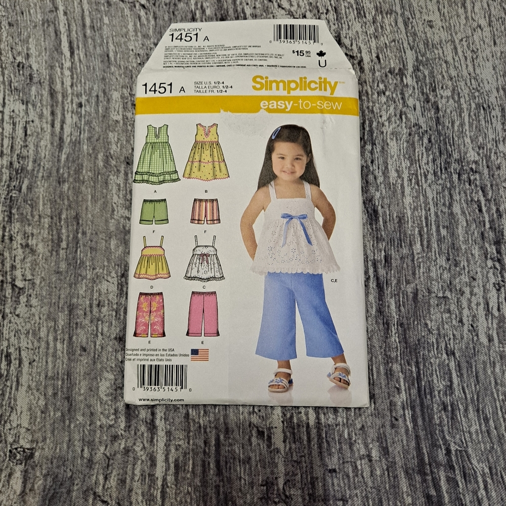 Toddlers Dresses, Top, Cropped Pants, and Shorts - Simplicity Pattern #1451
